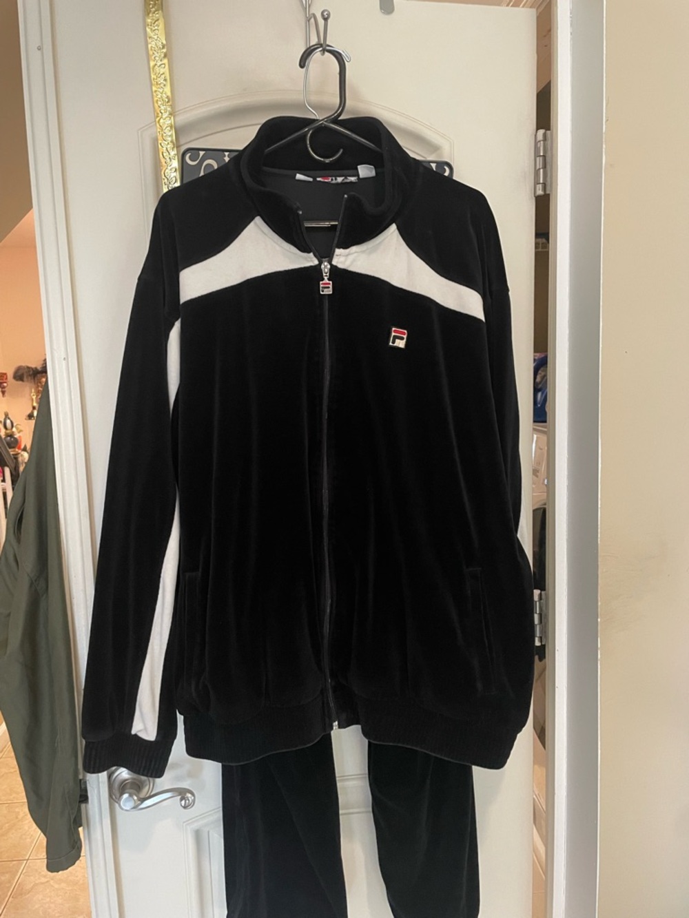 Fila Black and White Velour Bomber Jacket